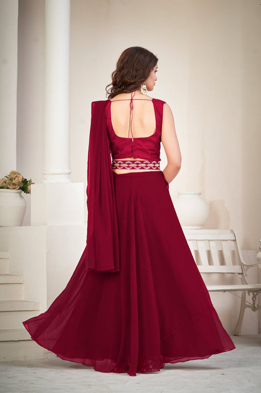 Maroon Embroidered Georgette Lehenga Choli