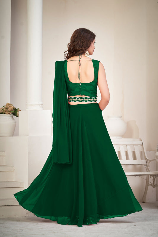 Dark Green Embroidered Georgette Lehenga Choli