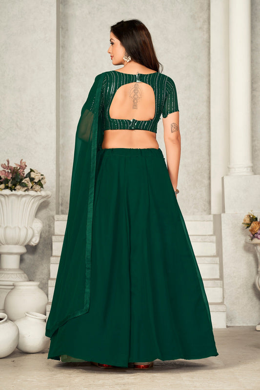 Dark Green Georgette Embroidered Lehenga Choli