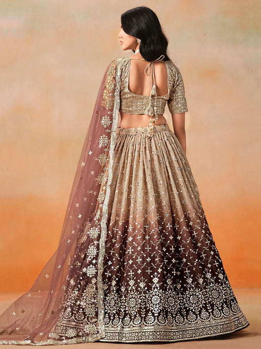 Brown Georgette Embroidered Zari Work Lehenga Choli