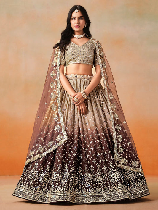 Brown Georgette Embroidered Zari Work Lehenga Choli