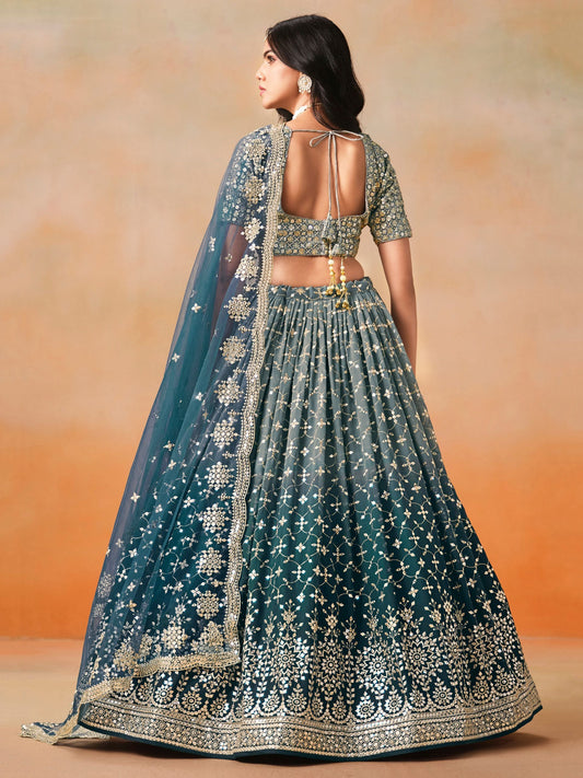 Blue Georgette Embroidered Zari Work Lehenga Choli