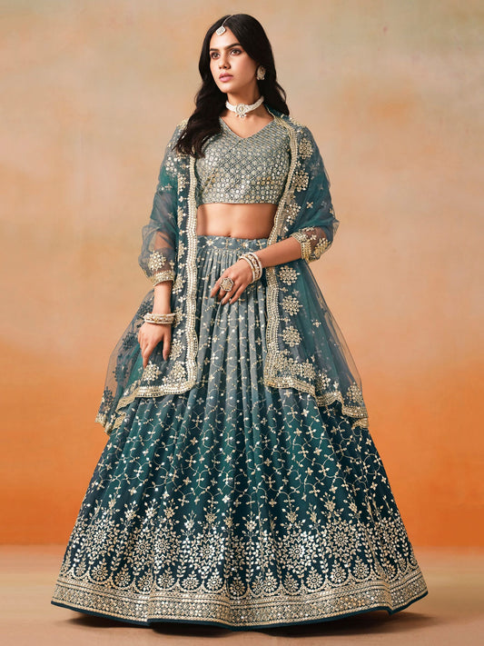 Blue Georgette Embroidered Zari Work Lehenga Choli