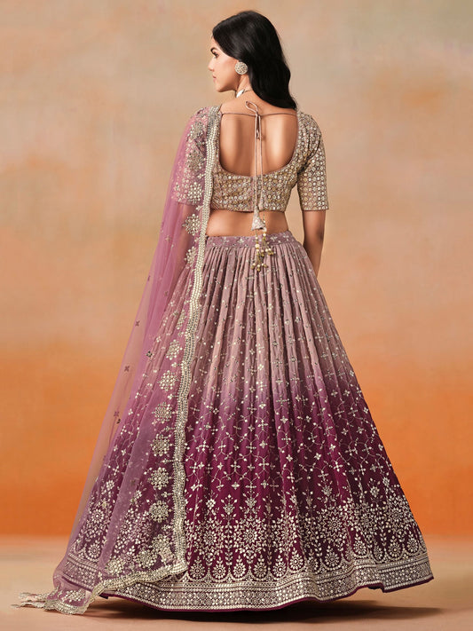 Purple Georgette Embroidered Zari Work Lehenga Choli