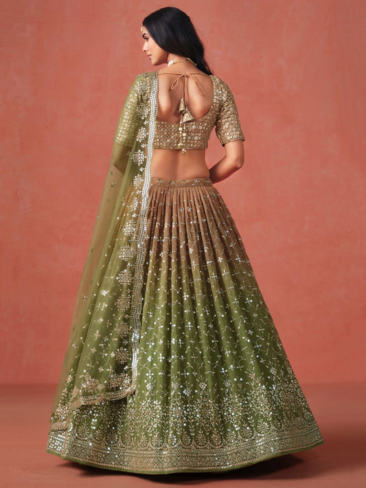 Beige Georgette Embroidered Zari Work Lehenga Choli