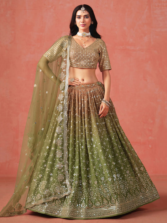 Beige Georgette Embroidered Zari Work Lehenga Choli