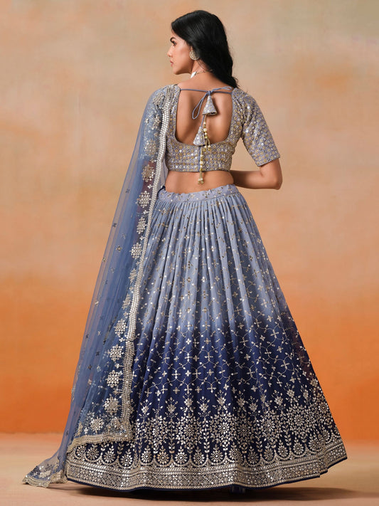 Blue Zari Embroidered Georgette Lehenga Choli