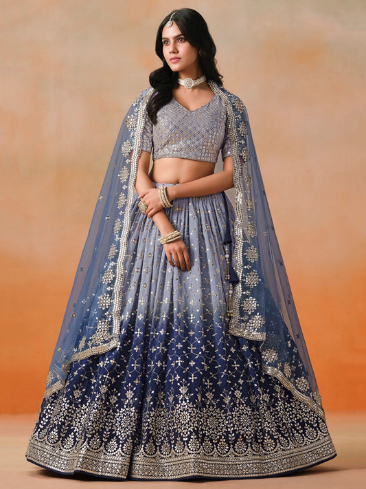 Blue Zari Embroidered Georgette Lehenga Choli