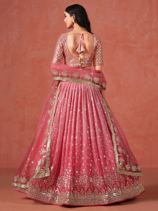 Peach Georgette Embroidered Zari Work Lehenga Choli