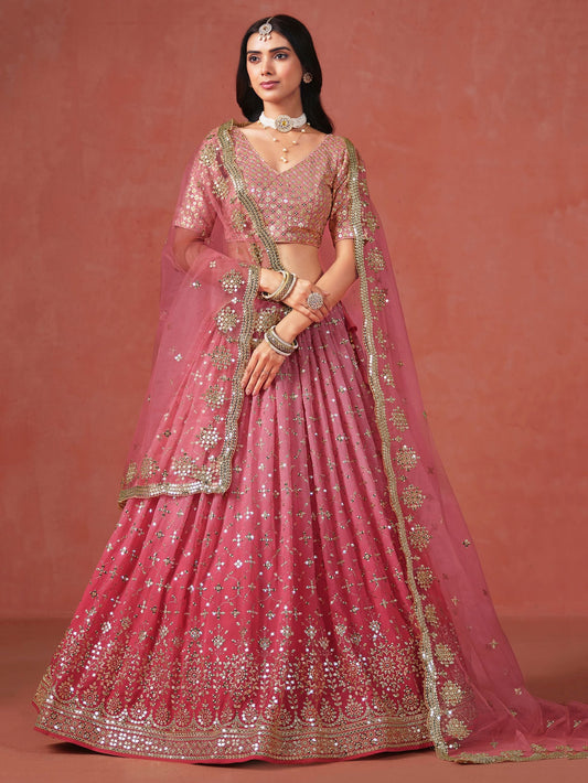 Peach Georgette Embroidered Zari Work Lehenga Choli