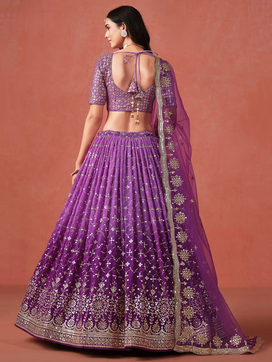 Lavender Georgette Embroidered Zari Work Lehenga Choli