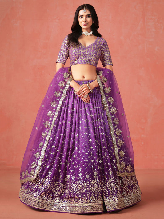 Lavender Georgette Embroidered Zari Work Lehenga Choli