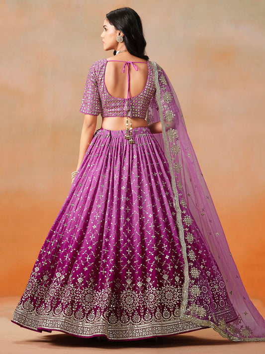 Purple Zari Embroidered Georgette Lehenga Choli