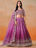 Purple Zari Embroidered Georgette Lehenga Choli