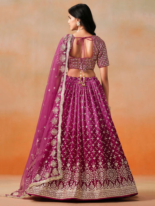 Magenta Georgette Embroidered Zari Work Lehenga Choli