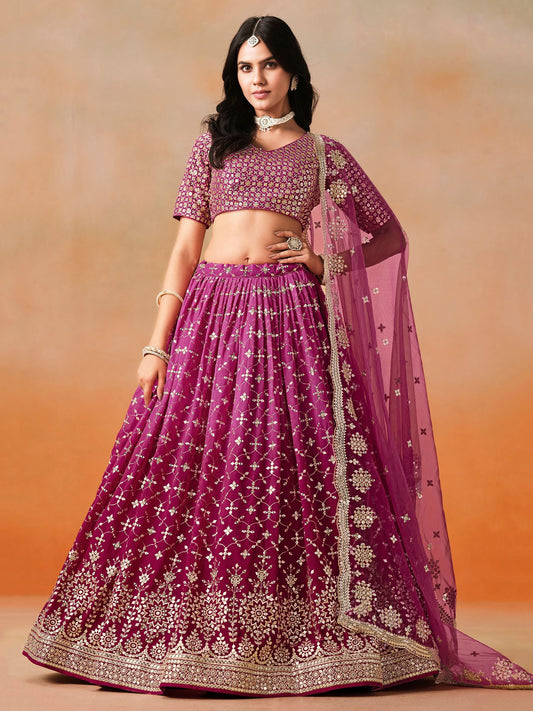 Magenta Georgette Embroidered Zari Work Lehenga Choli