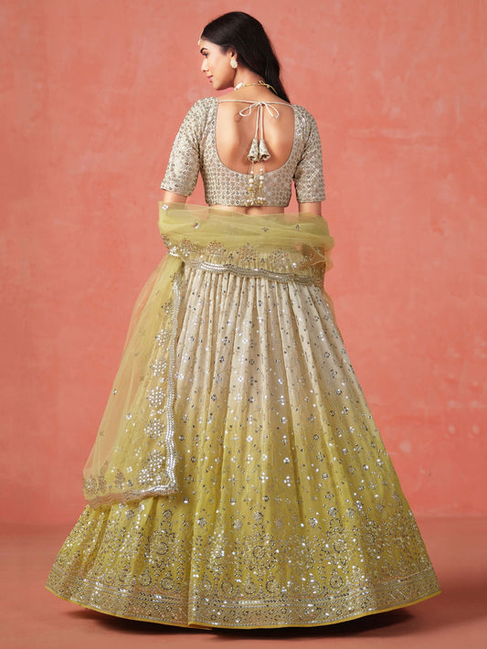 Yellow Georgette Embroidered Zari Work Lehenga Choli
