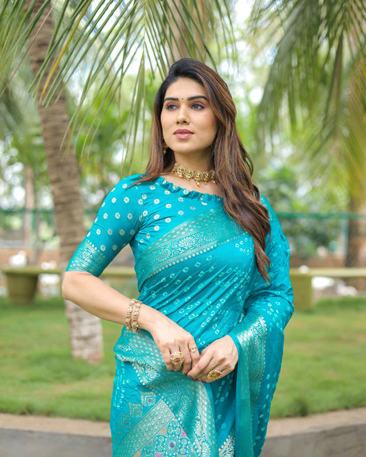 Sky Blue Soft Dola Silk Saree With Bandhej Print