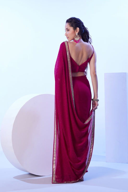 Satin Lace Work Party Wear Pink Saree