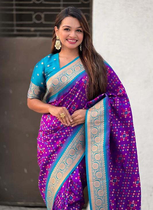 Violet Meenakari Traditional Saree in Patola Silk