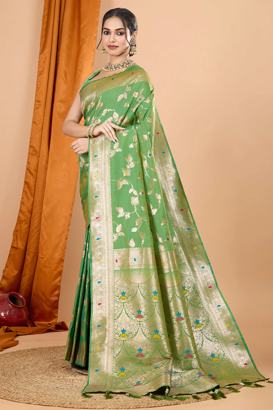 Green Banarasi Silk Traditional Saree with Zari Work