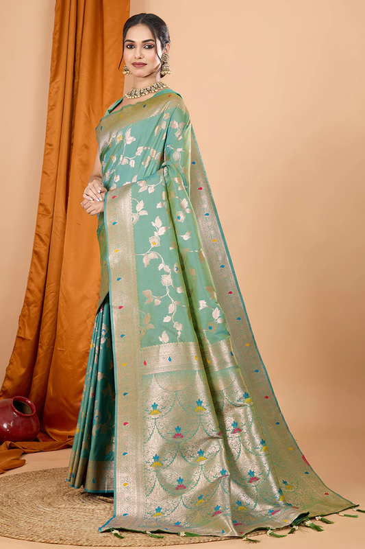 Pista Green Banarasi Silk Traditional Saree with Zari Work