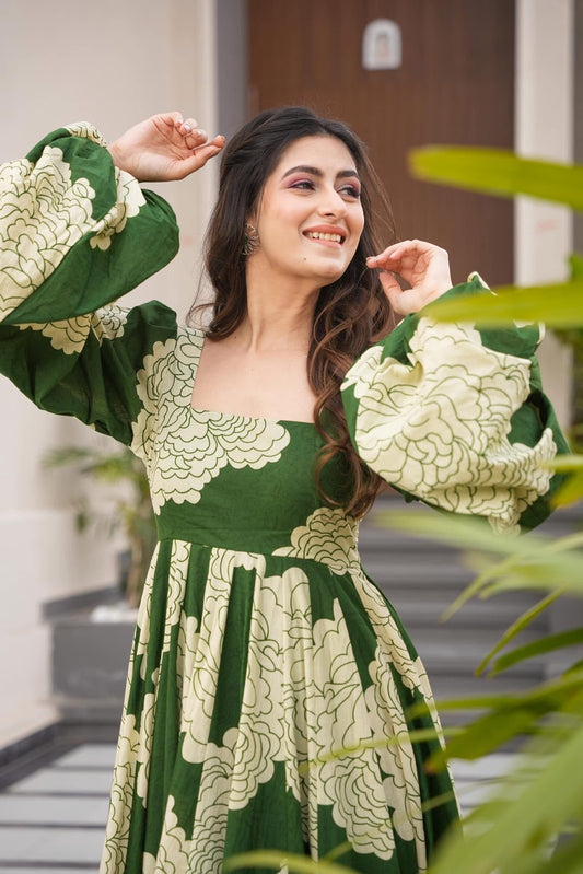 Green Printed Readymade Rayon Indo Western Kurti