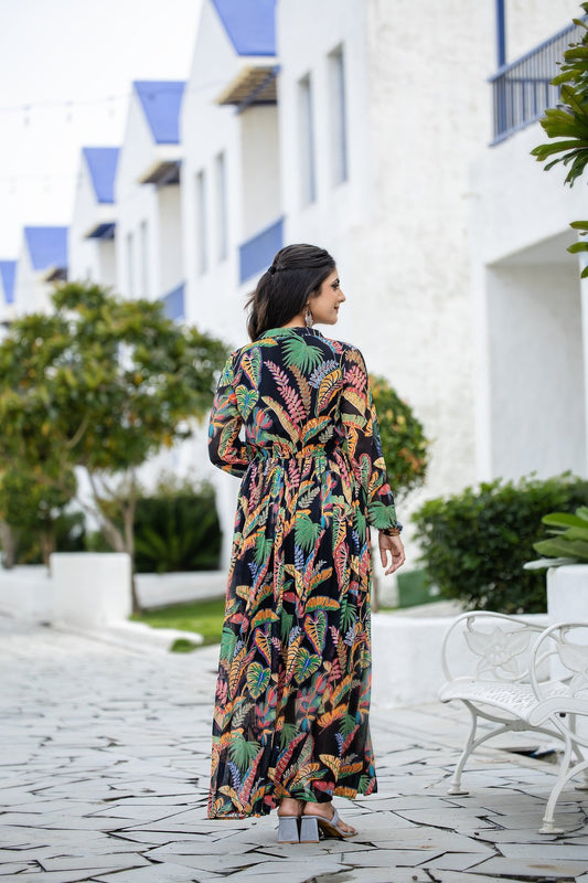 Black Printed Readymade Rayon Indo Western Kurti