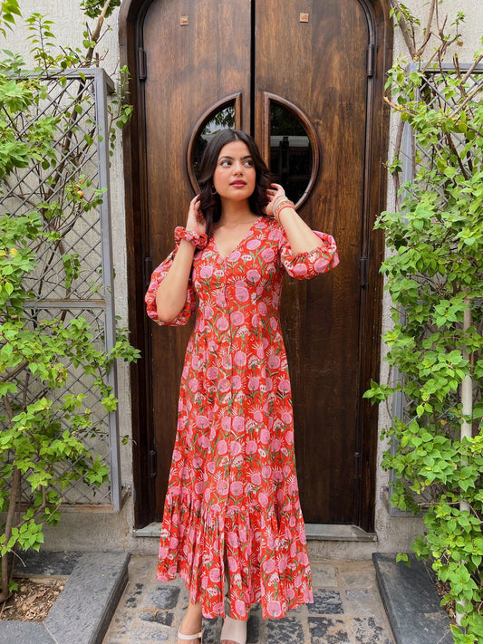 Red Printed Readymade Rayon Indo Western Kurti