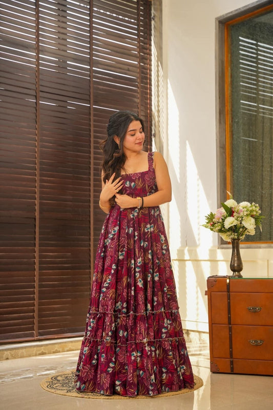 Wine Printed Readymade Rayon Indo Western Kurti