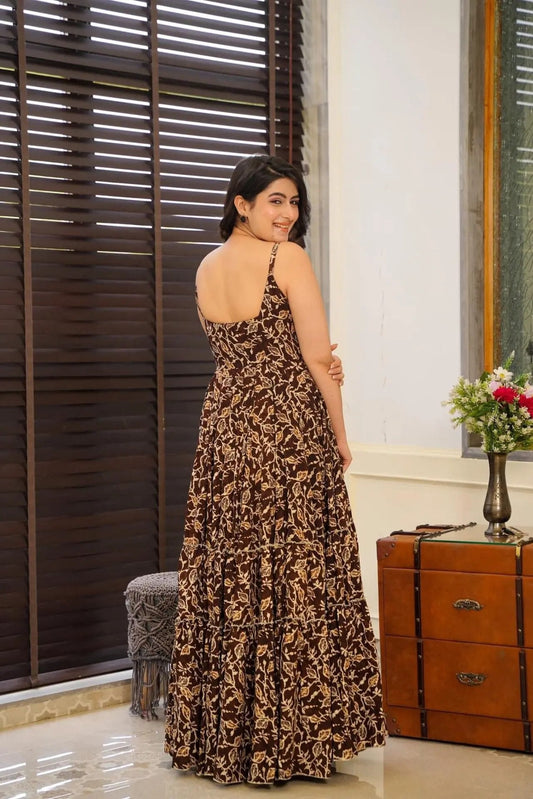 Brown Printed Readymade Rayon Indo Western Kurti