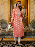 Light Orange Shimmer Silk Readymade Embroidered Indian Kurti