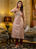 Peach Shimmer Silk Readymade Embroidered Indian Kurti
