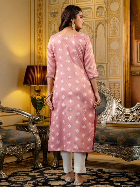 Pink Shimmer Silk Readymade Embroidered Indian Kurti