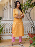 Yellow Shimmer Silk Readymade Embroidered Indian Kurti