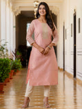 Baby Pink Shimmer Silk Readymade Embroidered Indian Kurti