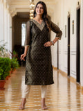 Black Shimmer Silk Readymade Embroidered Indian Kurti