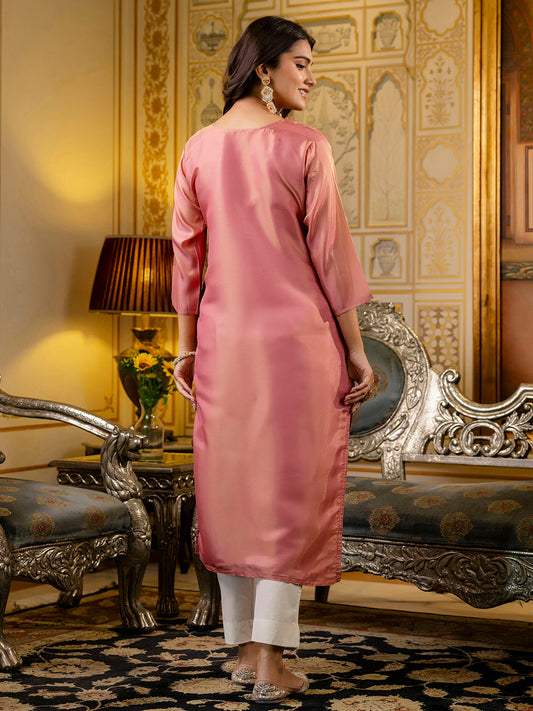 Readymade Shimmer Silk Embroidered Kurti in Baby Pink