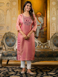 Readymade Shimmer Silk Embroidered Kurti in Baby Pink
