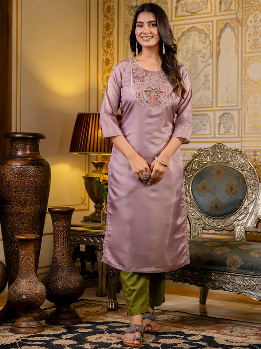 Readymade Shimmer Silk Embroidered Kurti in Lavender