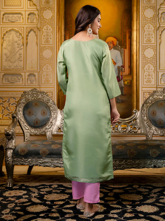 Readymade Shimmer Silk Embroidered Kurti in Pista Green