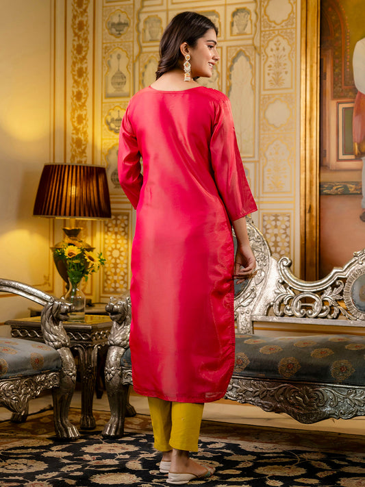 Readymade Shimmer Silk Embroidered Kurti in Pink