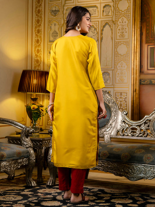Readymade Shimmer Silk Embroidered Kurti in Yellow