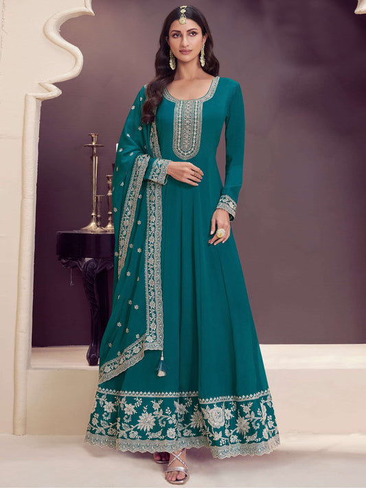Rama Green Chinon Embroidered Anarkali Suit