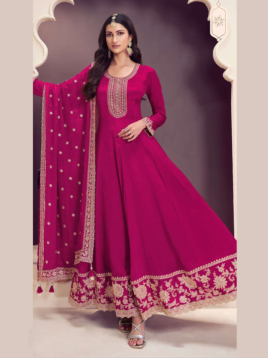 Pink Chinon Embroidered Anarkali Suit