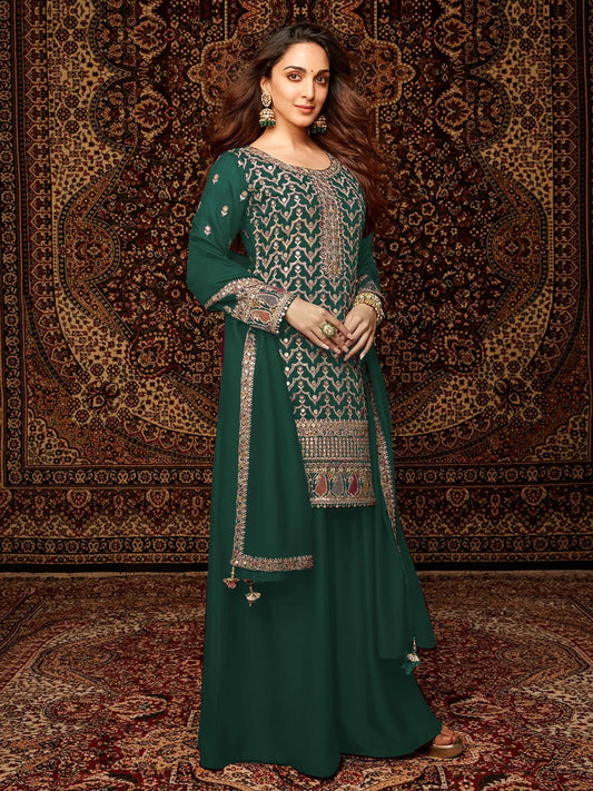 Green Chinon Embroidered Palazzo Suit