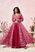 Pink Digital Printed Crepe Readymade Indo Western Dress