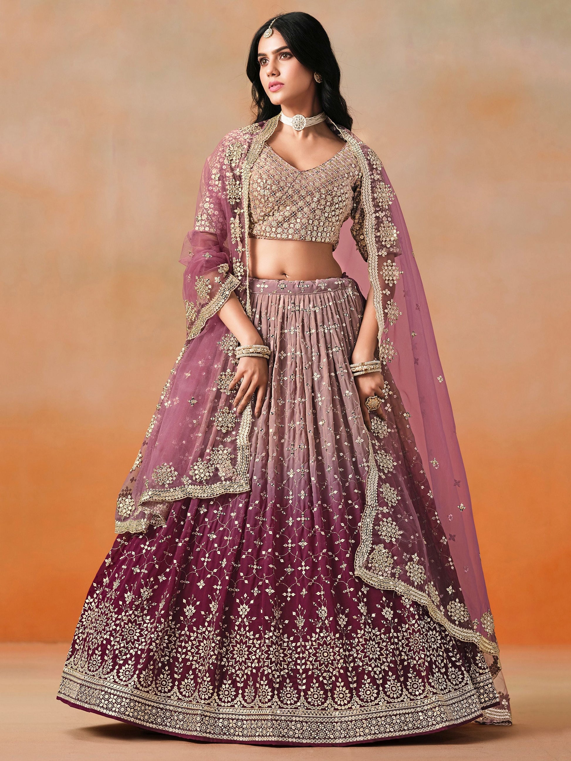 Purple Georgette Embroidered Zari Work Lehenga Choli