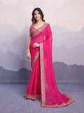 Pink Bandhani Printed Georgette Embroidered Saree with Art Silk Blouse