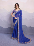 Blue Bandhani Printed Georgette Embroidered Saree with Art Silk Blouse
